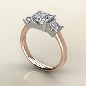 PS032 Rose Gold Three Half Bezel Princess Cut Engagement Ring