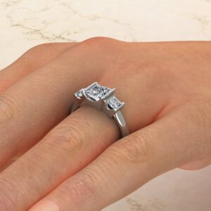 Three Half Bezel Princess Cut Moissanite Engagement Ring