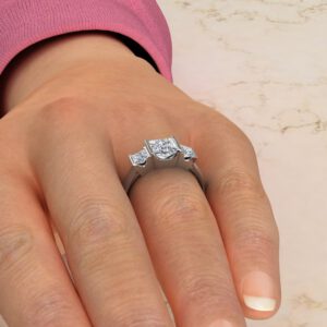 Three Half Bezel Princess Cut Moissanite Engagement Ring