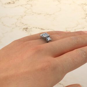 Three Half Bezel Princess Cut Moissanite Engagement Ring