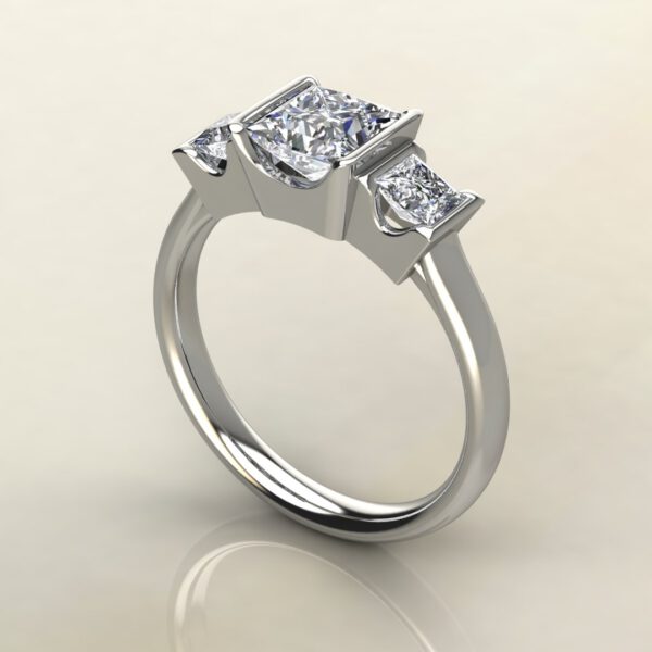 PS032 White Gold Three Half Bezel Princess Cut Engagement Ring