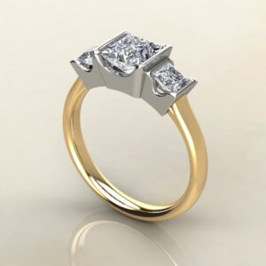 PS032 Yellow Gold Three Half Bezel Princess Cut Engagement Ring