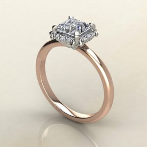 Floral Halo Princess Cut Solitaire Moissanite Engagement Ring