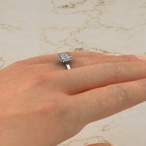 Floral Halo Princess Cut Solitaire Moissanite Engagement Ring