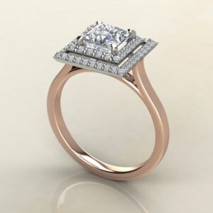 PS038 Rose Gold Double Halo Floating Princess Cut Engagement Ring