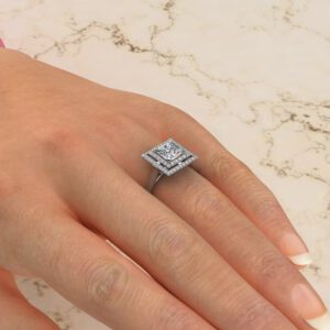 Double Halo Floating Princess Cut Moissanite Engagement Ring