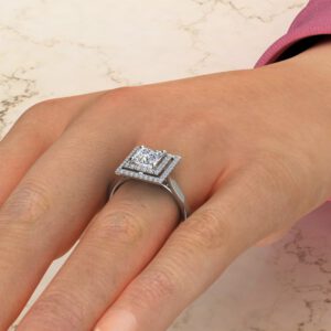 Double Halo Floating Princess Cut Moissanite Engagement Ring