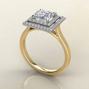 Double Halo Floating Princess Cut Moissanite Engagement Ring
