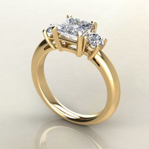 PS040 Yellow Gold Three Stone Princess Cut Engagement Ring