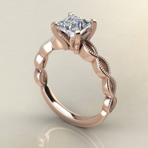PS045 Rose Gold Milgrain Princess Cut Solitaire Engagement Ring