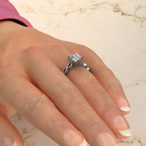 PS045 White Gold Milgrain Princess Cut Solitaire Engagement Ring (2)