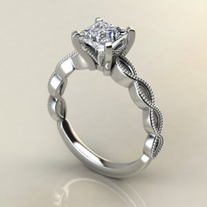 PS045 White Gold Milgrain Princess Cut Solitaire Engagement Ring