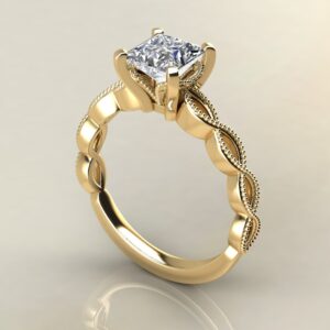 PS045 Yellow Gold Milgrain Princess Cut Solitaire Engagement Ring