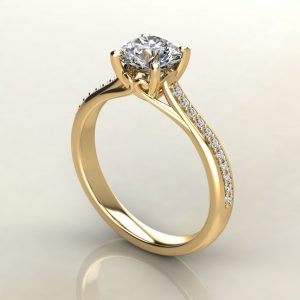 R002 Yellow Gold Round Cut Curly Prong Engagement Ring