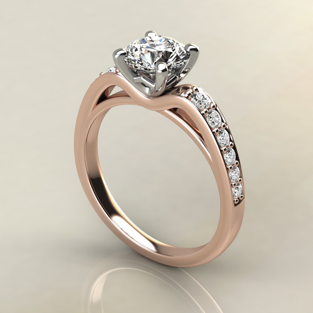 Tall Curve Round Cut Lab Created Diamond Engagement Ring - Yalish Diamonds