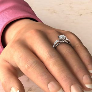 Tall Curve Round Cut Lab Created Diamond Engagement Ring