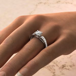 Tall Curve Round Cut Lab Created Diamond Engagement Ring