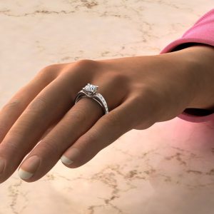Tall Curve Moissanite Round Cut Engagement Ring