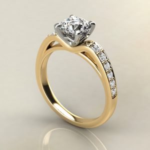 R004 Yellow gold Tall Curve Round Cut Engagement Ring