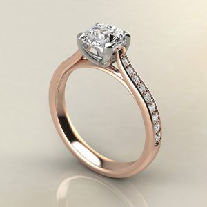R006 Rose Gold Tall Cathedral Round Cut Engagement Ring