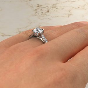 Tall Cathedral Lab Created Diamond Round Cut Engagement Ring