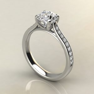 R006 White Gold Tall Cathedral Round Cut Engagement Ring