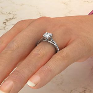 Moissanite Tall Cathedral Round Cut Engagement Ring