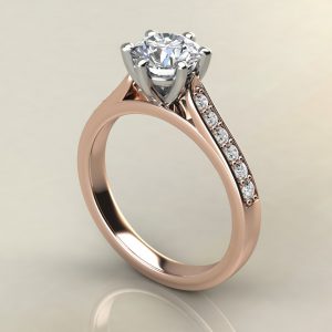 R007 Rose Gold 6 Prong Cathedral Round Cut Engagement Ring
