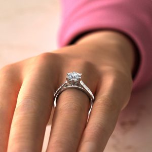 6 Prong Cathedral Round Cut Moissanite Engagement Ring