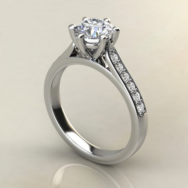 R007 White Gold 6 Prong Cathedral Round Cut Engagement Ring