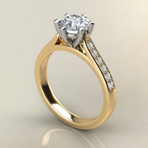 R007 Yellow Gold 6 Prong Cathedral Round Cut Engagement Ring