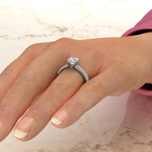 Small Cathedral Round Cut Moissanite Engagement Ring