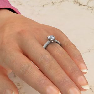 Small Cathedral Round Cut Moissanite Engagement Ring