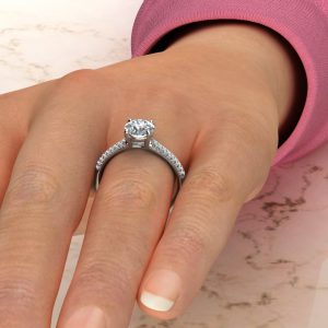 Small Cathedral Round Cut Moissanite Engagement Ring
