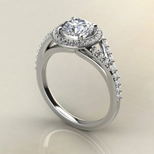 R013 White Gold Split Shank Halo Round Cut Engagement Ring