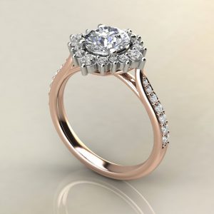 R014 Rose Gold Graduated Halo Round Cut Engagement Ring
