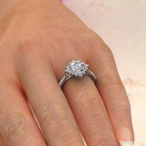 Moissanite Graduated Halo Round Cut Engagement Ring