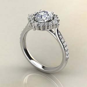 R014 White Gold Graduated Halo Round Cut Engagement Ring