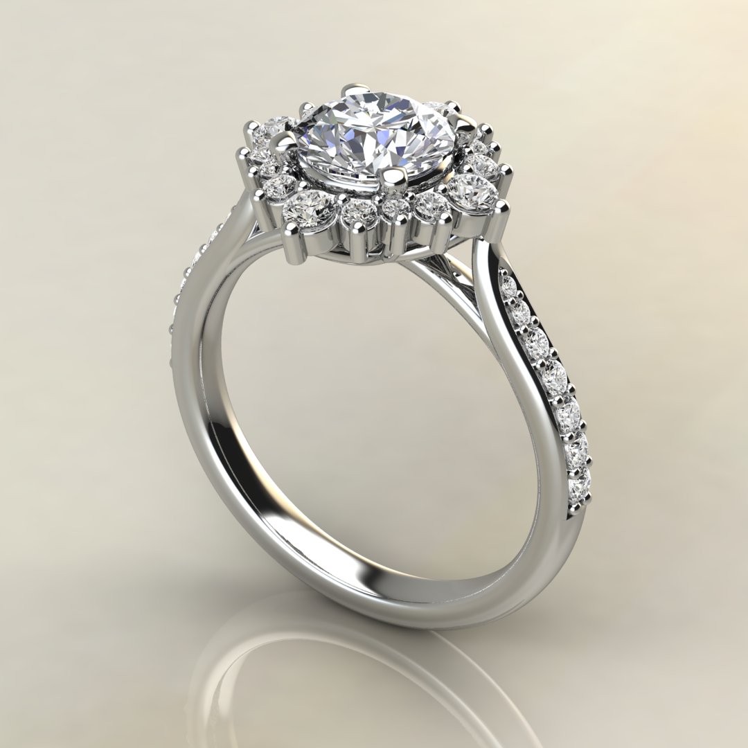 Moissanite Graduated Halo Round Cut Engagement Ring - Yalish Diamonds