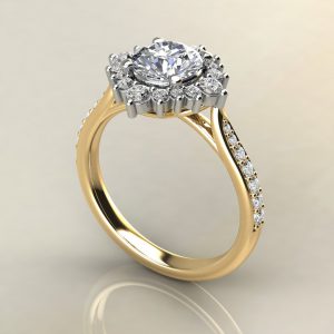 R014 Yellow Gold Graduated Halo Round Cut Engagement Ring