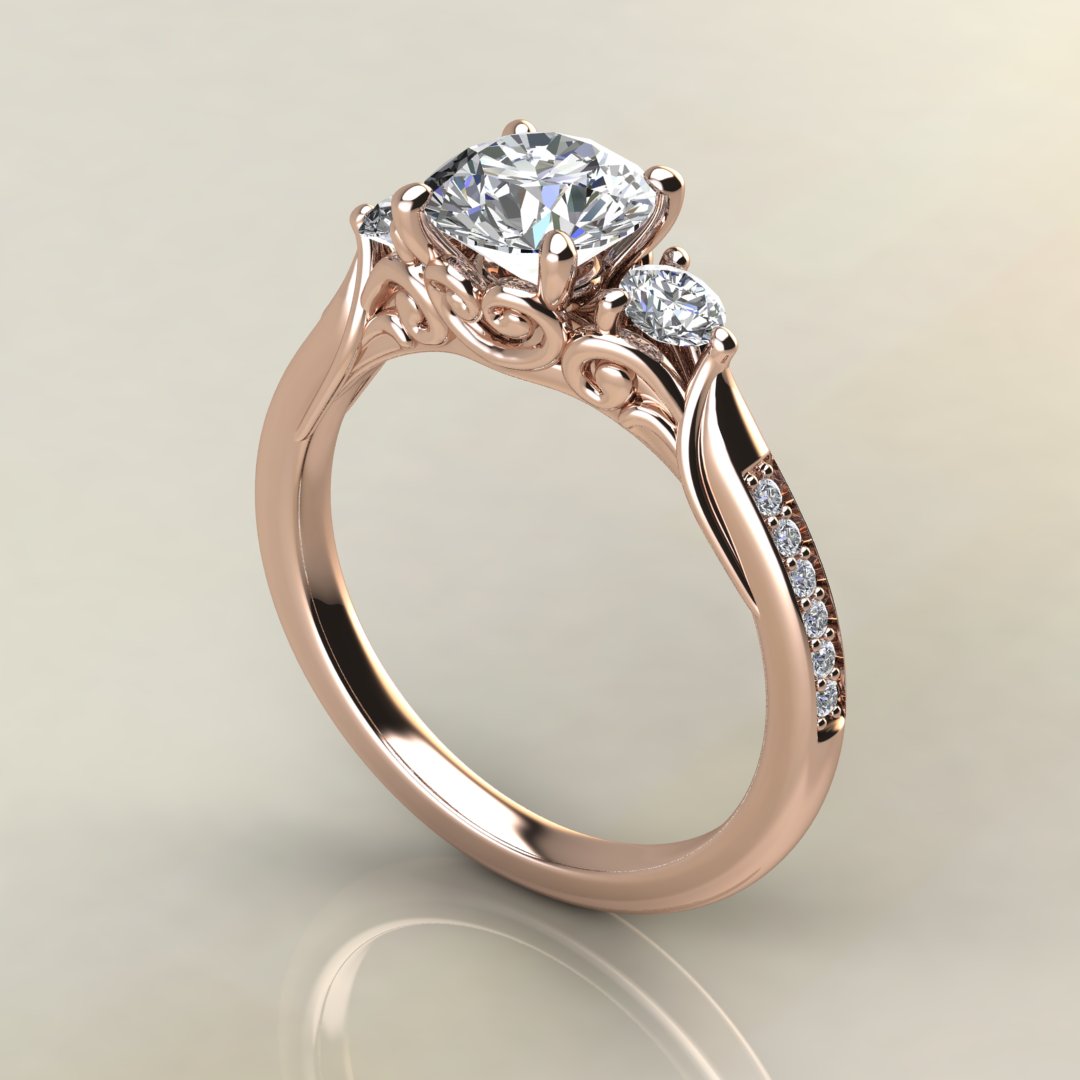 Vintage 3 Stone Moissanite Round Cut Engagement Ring - Yalish Diamonds