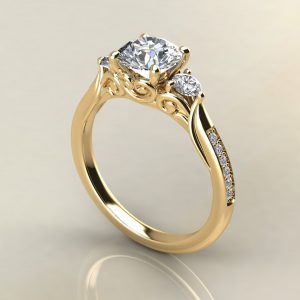 R016 Yellow Gold Vintage 3 Stone Round Cut Engagement Ring