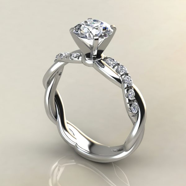 R021 White Gold Twist Round Cut Engagement Ring