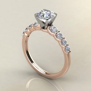 R023 Rose Gold Graduated Shared Prong Round Cut Engagement Ring