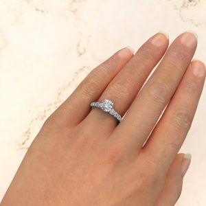 Graduated Shared Prong Round Cut Lab Created Diamond Engagement Ring