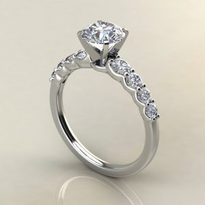 R023 White Gold Graduated Shared Prong Round Cut Engagement Ring