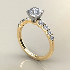 R023 Yellow Gold Graduated Shared Prong Round Cut Engagement Ring