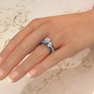 Graduated Round Cut Lab Created Diamond Engagement Ring