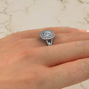 Double Halo Split Shank Round Cut Lab Created Diamond Engagement Ring