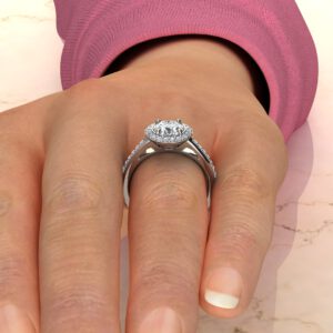 Modern Halo Round Cut Moissanite Engagement Ring